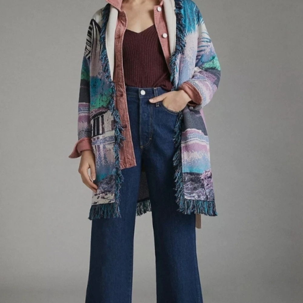 NEW NWT Anthropologie Aldomartins Moira Fringed Cardigan in Sunset Size Small - Picture 2 of 6